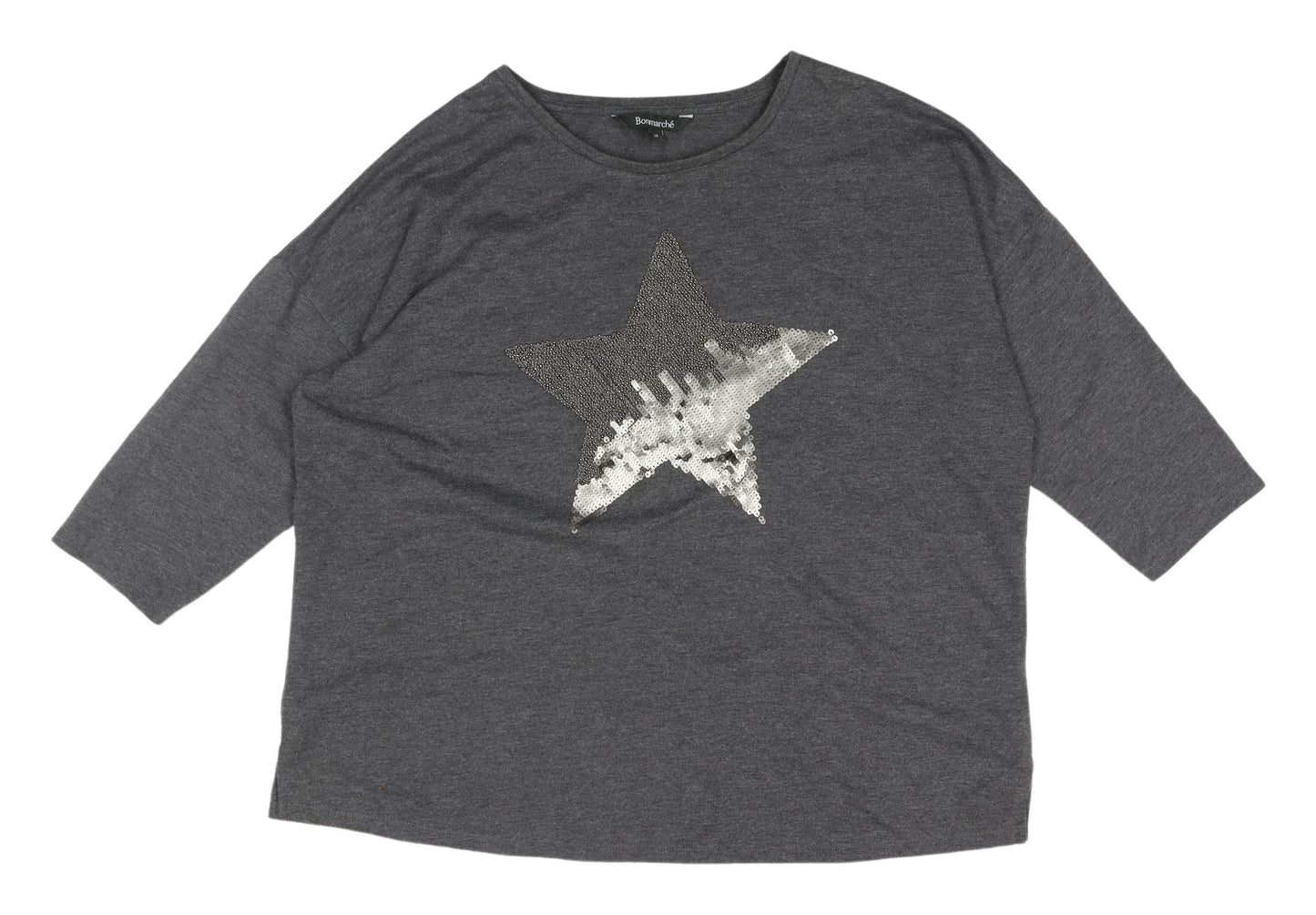Bonmarché Women's Grey Sequin Star T-Shirt Size 18