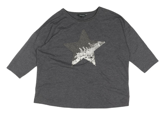Bonmarché Women's Grey Sequin Star T-Shirt Size 18