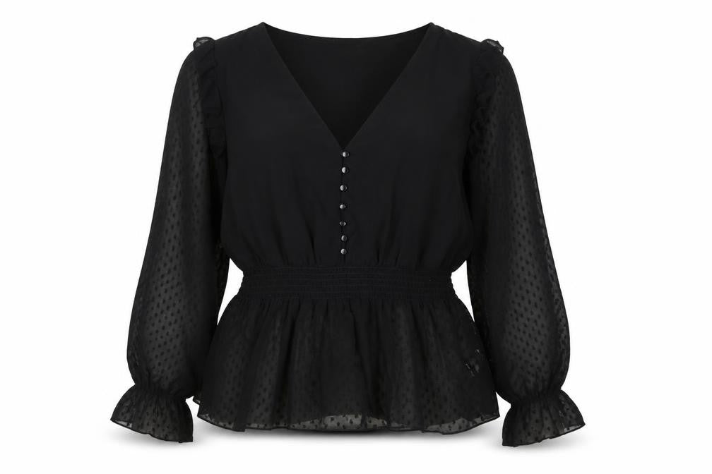 Boohoo Women's Black V-Neck Chiffon Blouse, Size 18