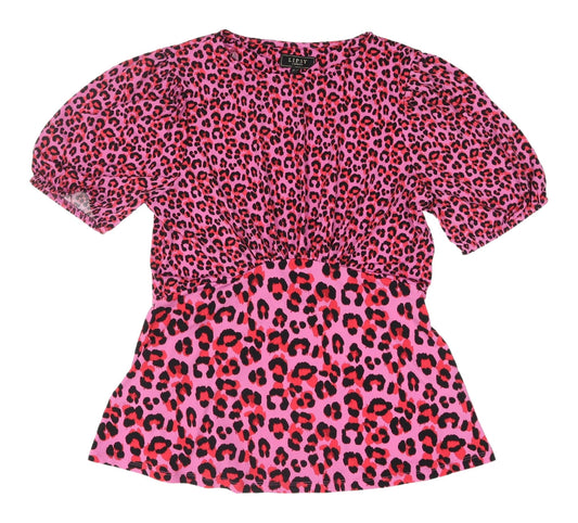 Lipsy Women's Pink Animal Print Cropped T-Shirt Size 14