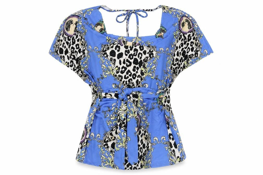 Izabel Women's Blue Tunic Blouse with Animal Print