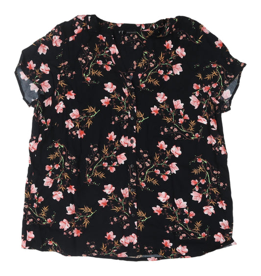Bodyflirt Women's Black Floral Viscose Tunic Blouse Size 22
