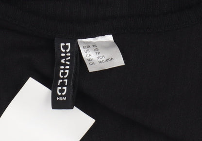 H&M Women's Black Cropped Blouse XS V-Neck
