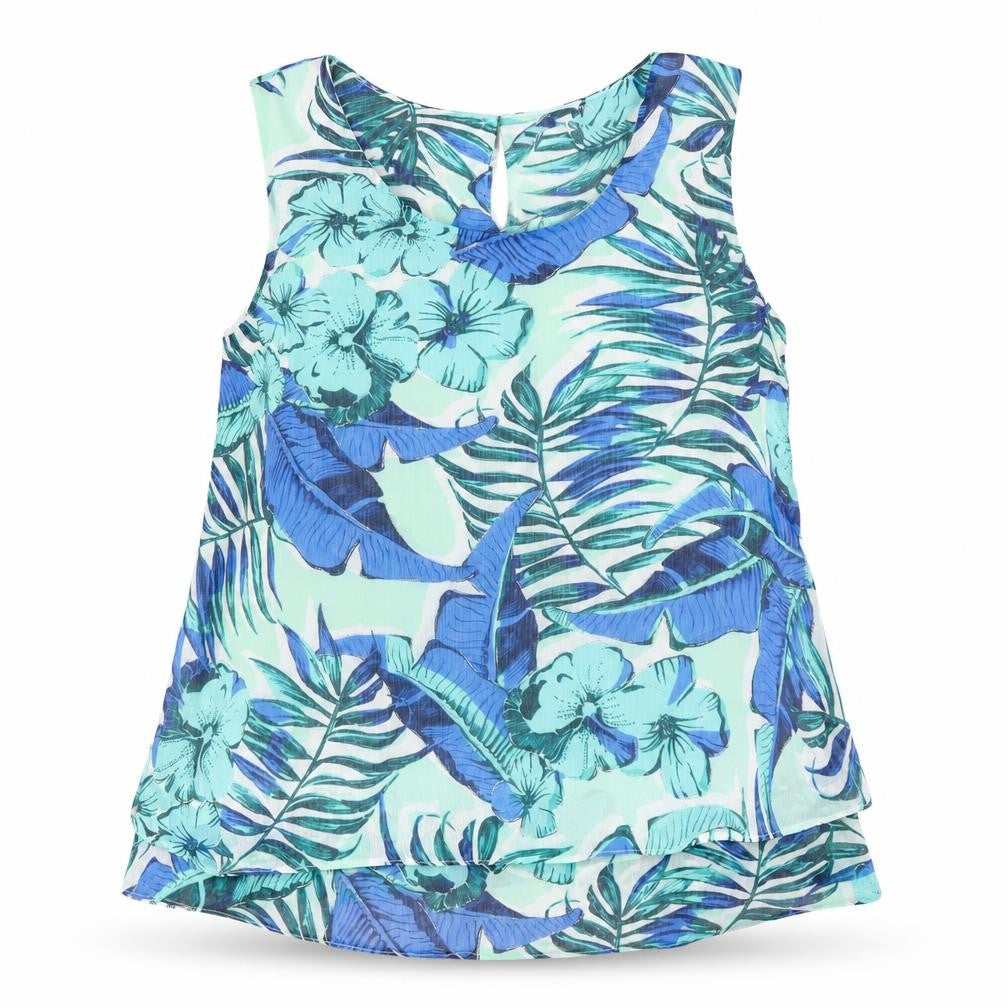 M&Co Women's Blue Floral Sleeveless Blouse Size 14