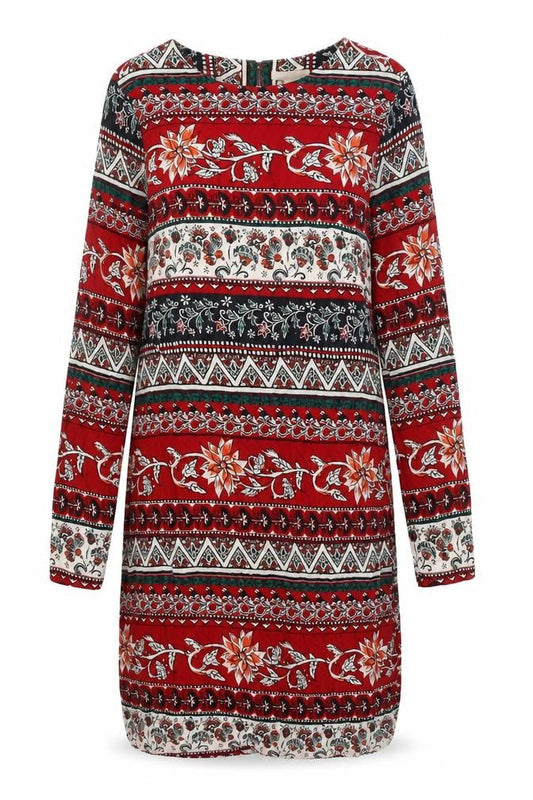 H&M Women's Red Multicoloured Shift Dress Size 4