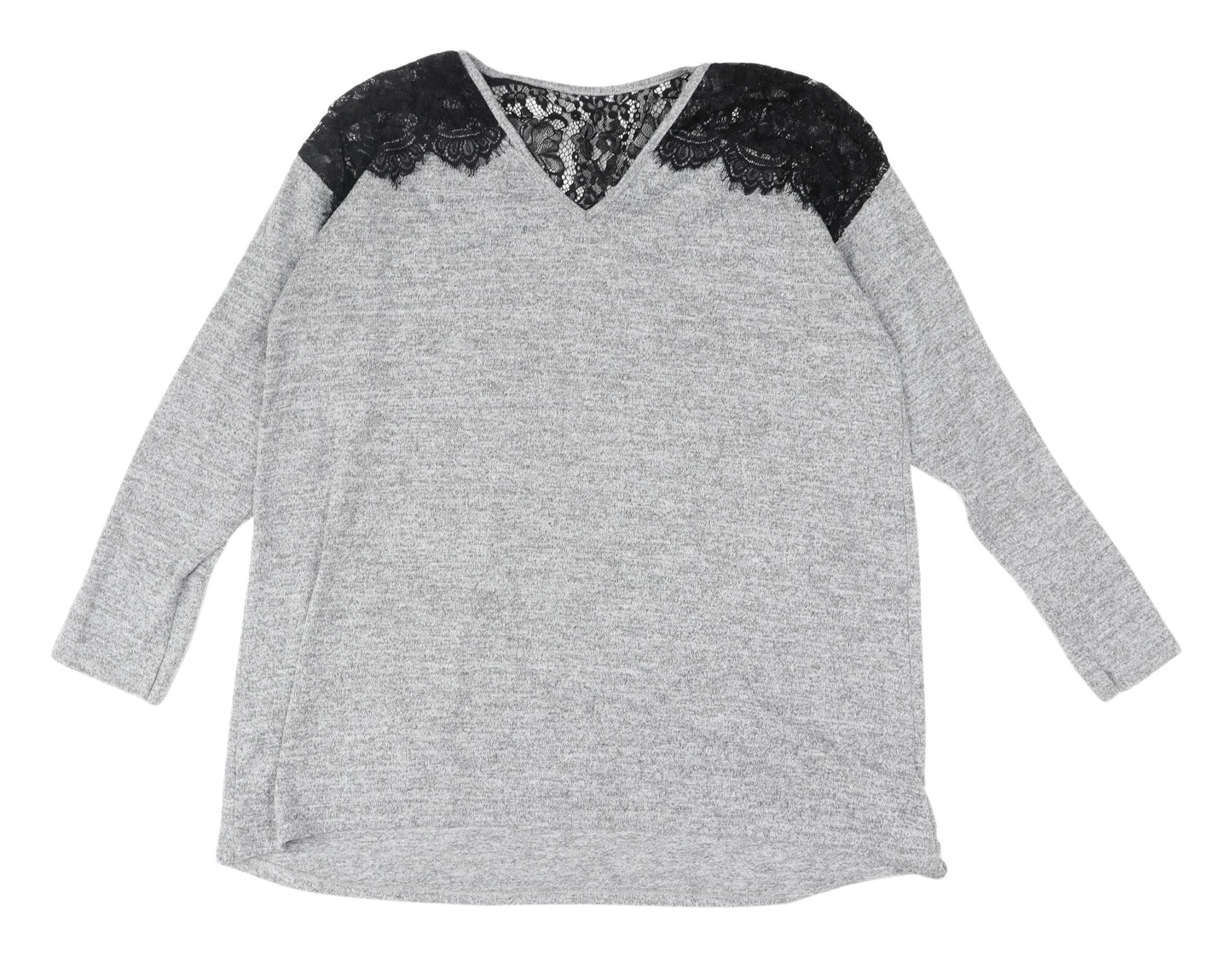 Lipsy Women's Grey Lace Accent Long Sleeve Top, Size 14