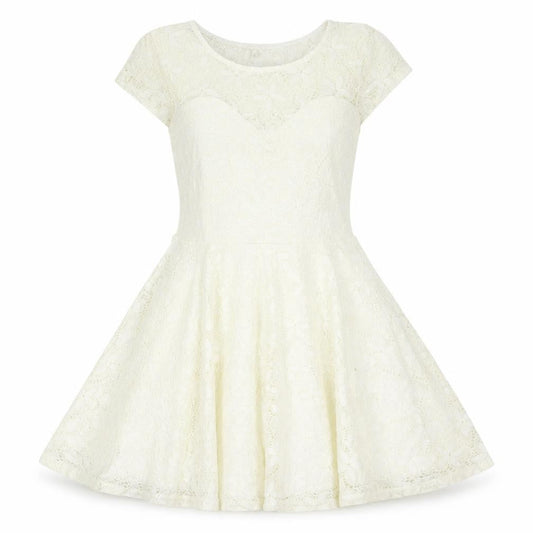 River Island Women's Ivory Fit & Flare Lace Dress - Sz 10