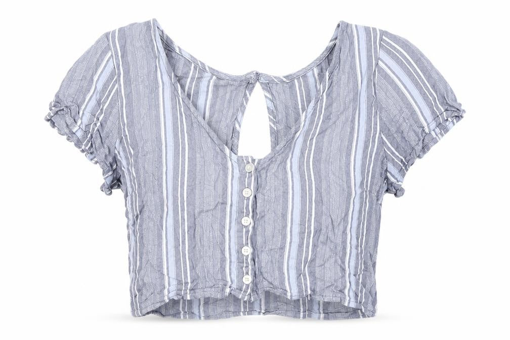 Hollister Women Blue Striped Cropped Blouse S