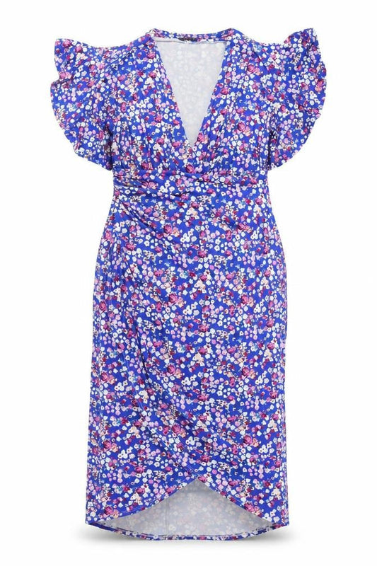 JQ by Jenerique Women's Floral Midi Blue Wrap Dress