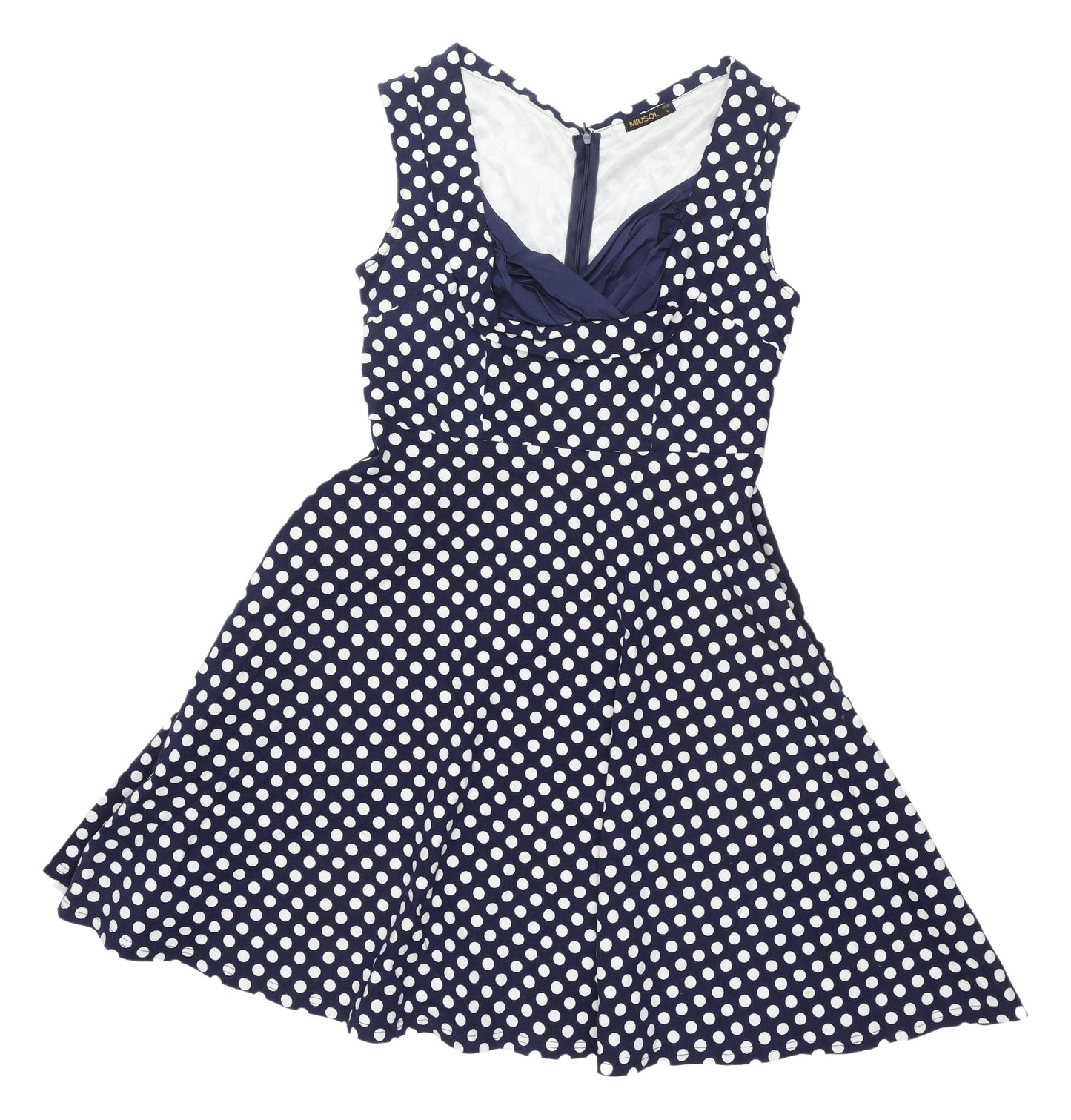 MIUSOL Womens Blue Polka Dot Fit & Flare Dress L