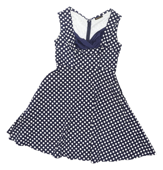 MIUSOL Womens Blue Polka Dot Fit & Flare Dress L