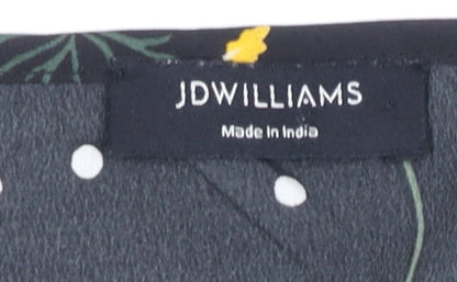 Close-up detail of JD Williams Women's Black Floral Kimono Blouse, size 18