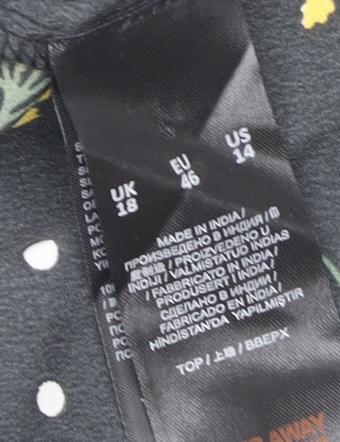 Brand and care label for JD Williams Women's Black Floral Kimono Blouse, size 18
