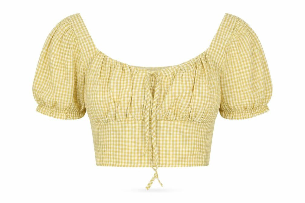 Nasty Gal Yellow Check Cropped Blouse, Size 10