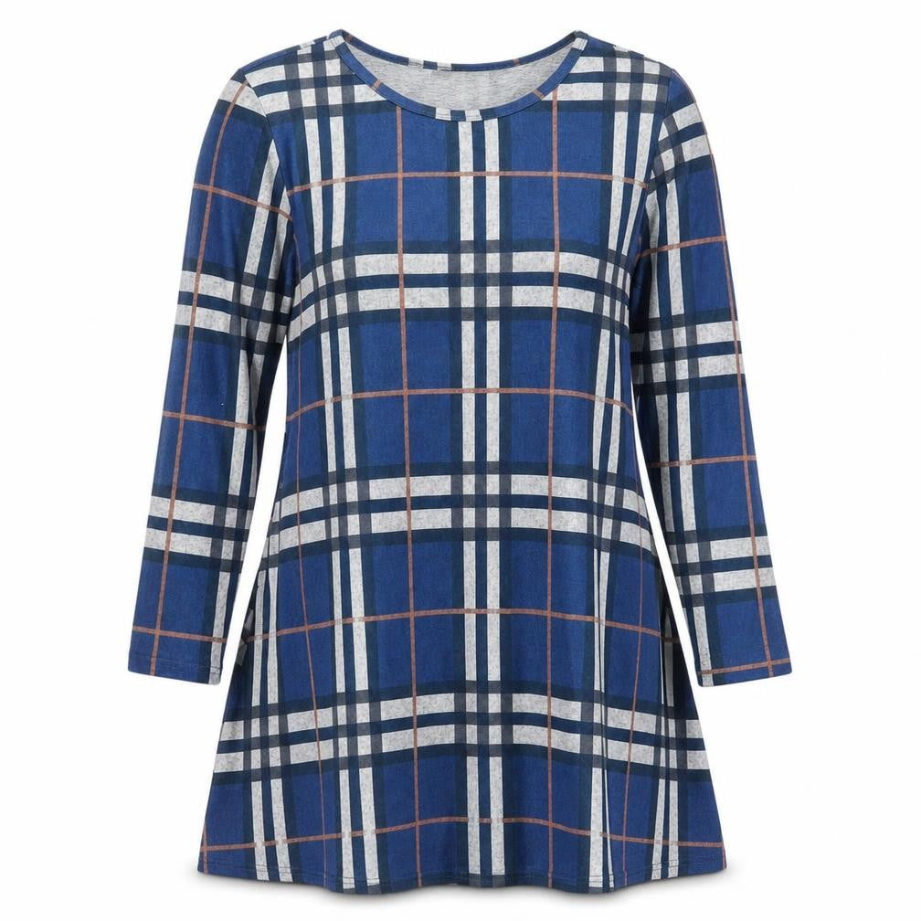 MIROL Women's Blue Plaid A-Line Dress XL