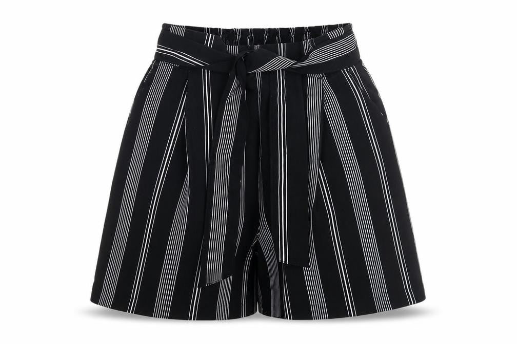 New Look Women's Black Striped Paperbag Shorts