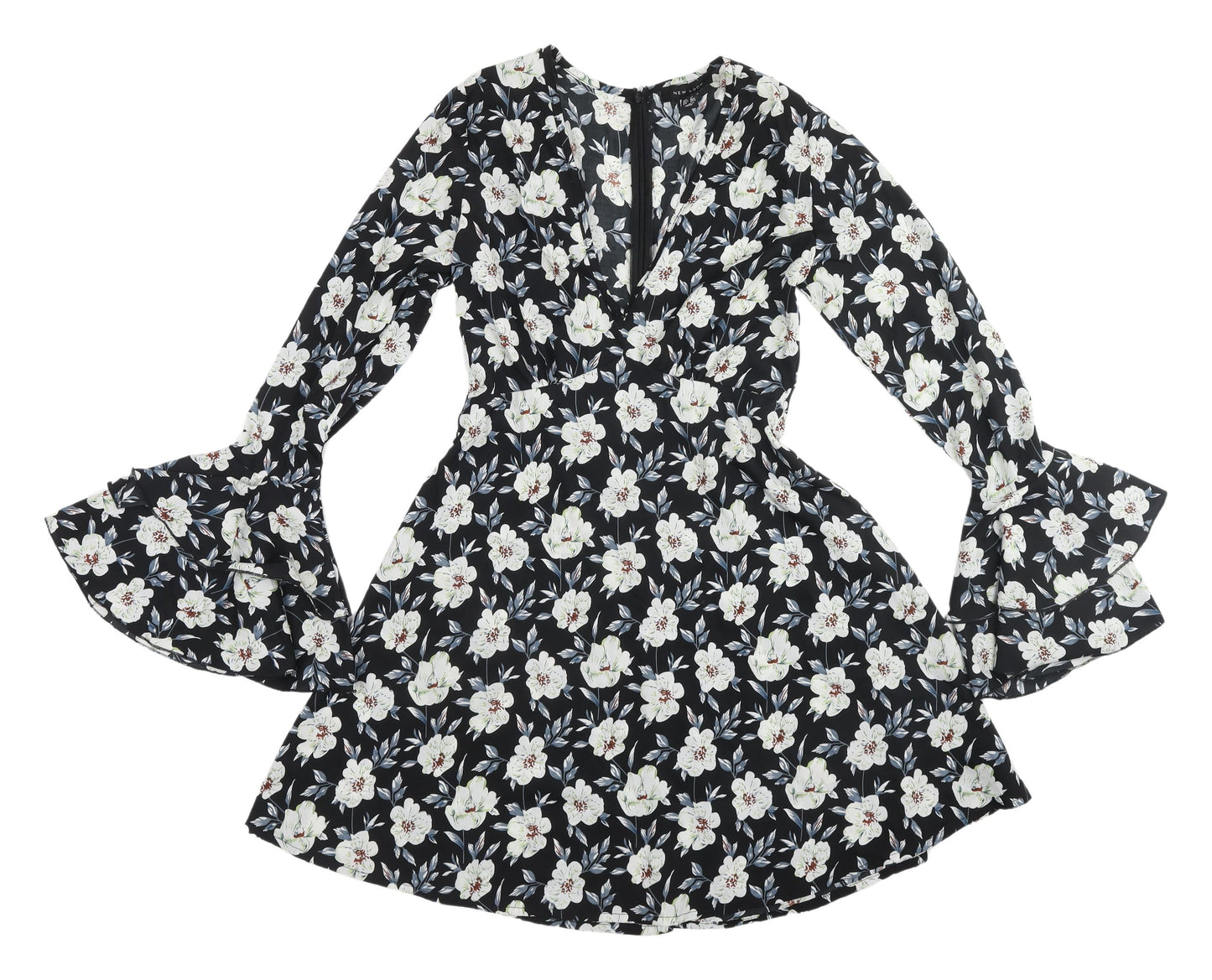 New Look Women's Floral Black A-Line Dress Size 8