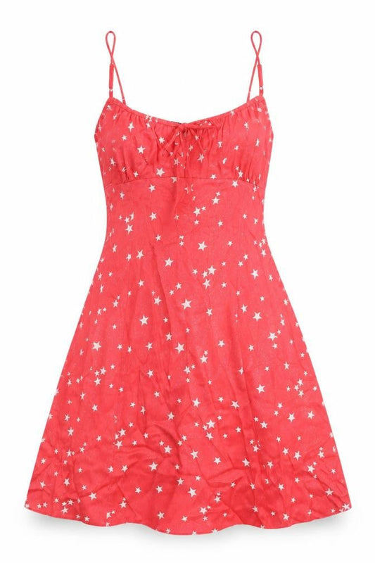 Zara Red Star Sleeveless Dress XS Women Viscose