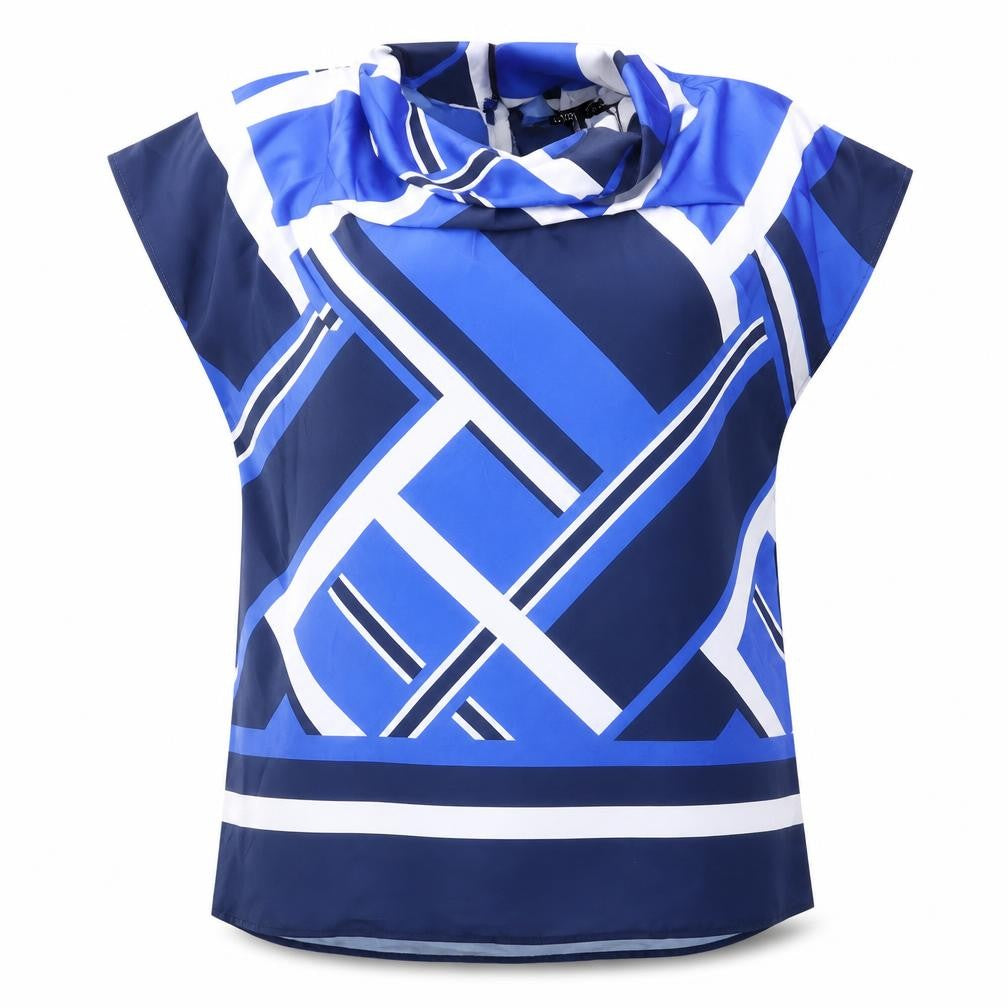Zara Women's Blue Cowl Neck Geometric Tunic Blouse M