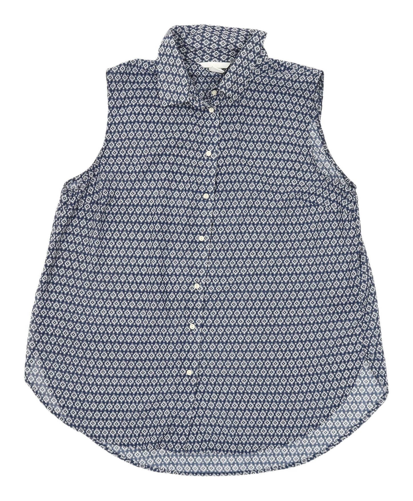 H&M Women's Blue Sleeveless Geometric Button-Up Top