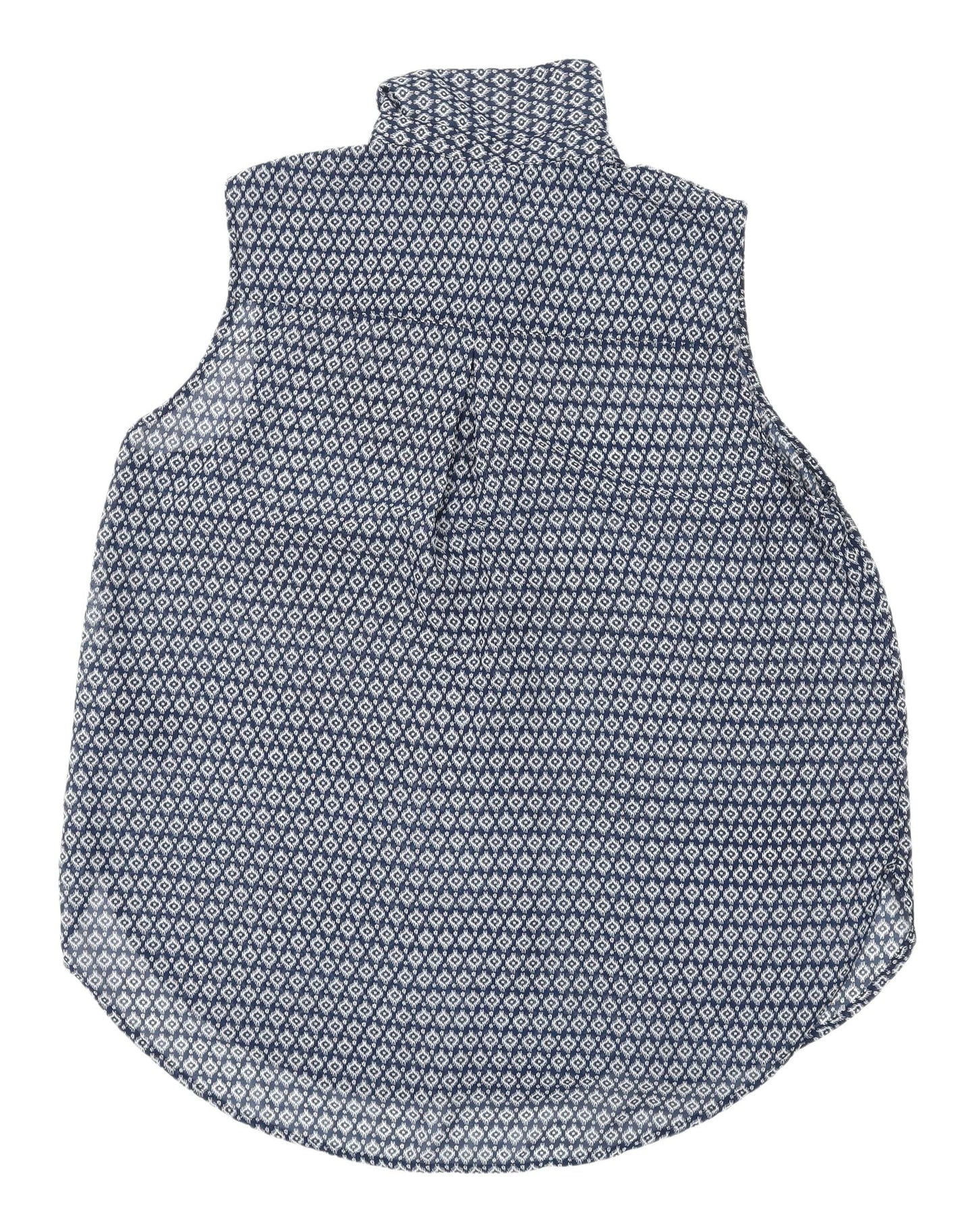 H&M Women's Blue Sleeveless Geometric Button-Up Top