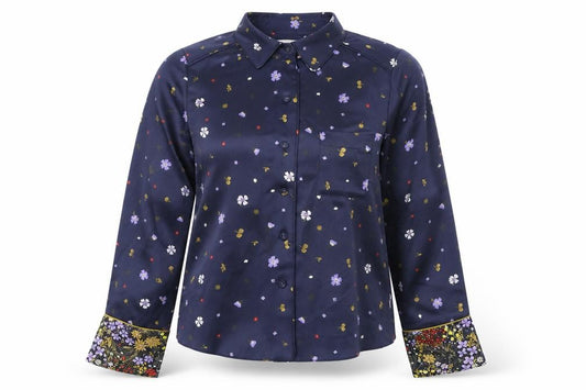 Marks and Spencer Women's Blue Floral Button-Up Shirt