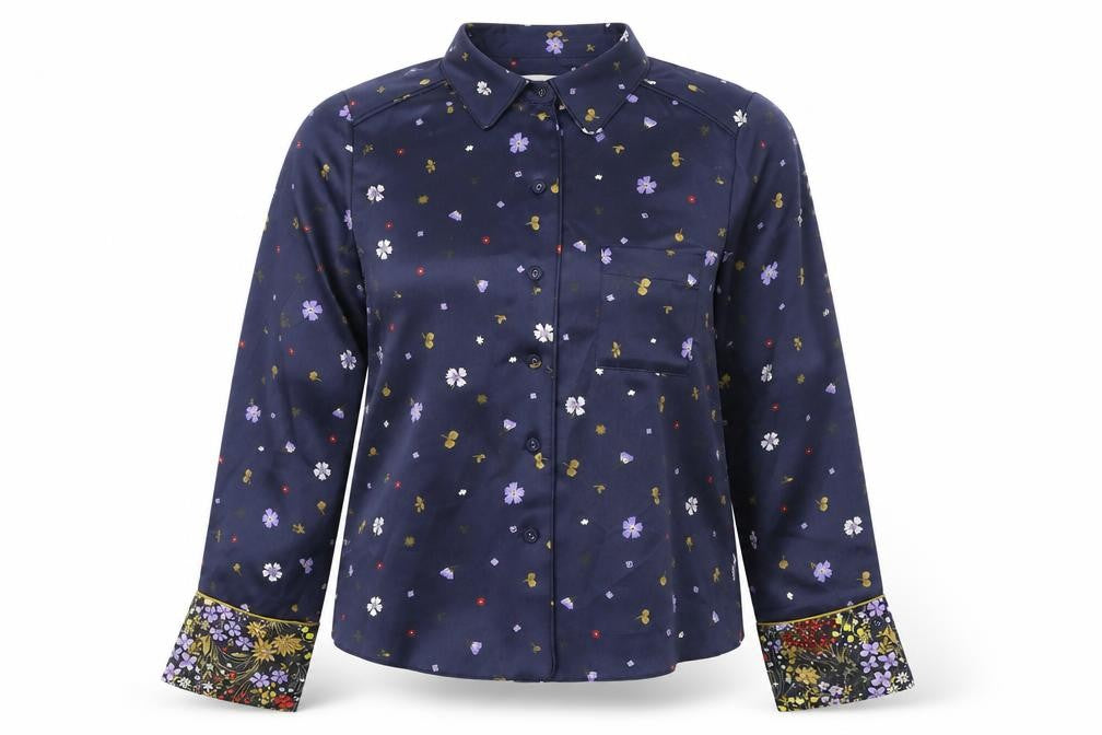 Marks & Spencer Women's Blue Floral Button-Up Shirt