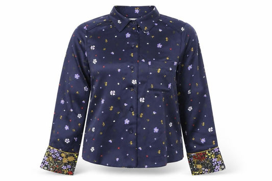 Marks and Spencer Women's Blue Floral Button-Up Shirt
