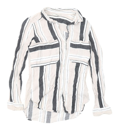 Next Women's Grey & White Striped Button-Up Shirt, Size 8