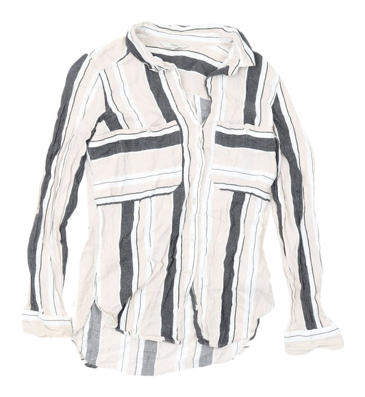 Next Women's Grey & White Striped Button-Up Shirt, Size 8