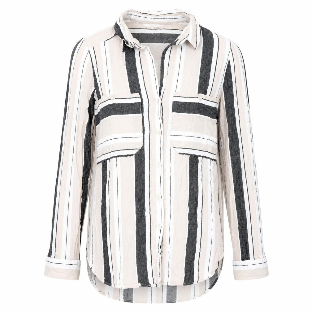 Next Women's Grey & White Striped Button-Up Shirt, Size 8