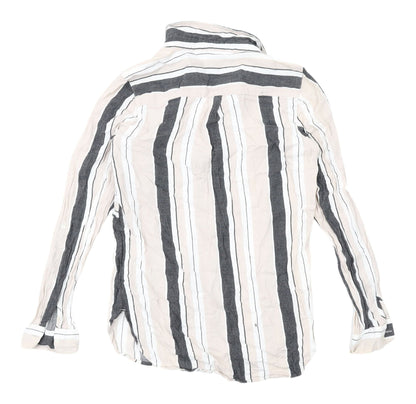 Next Women's Grey & White Striped Button-Up Shirt, Size 8