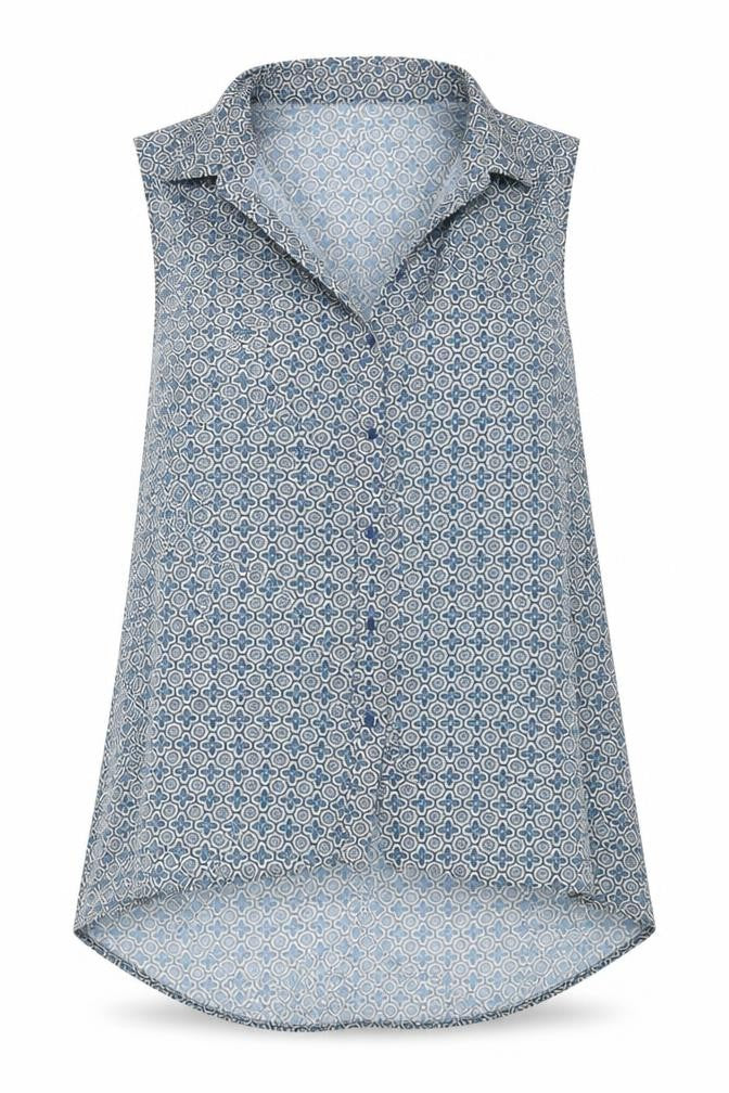H&M Women's Blue Geometric Sleeveless Blouse Size 10