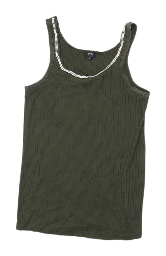 River Island Women's Green Beaded Cotton Tank Top