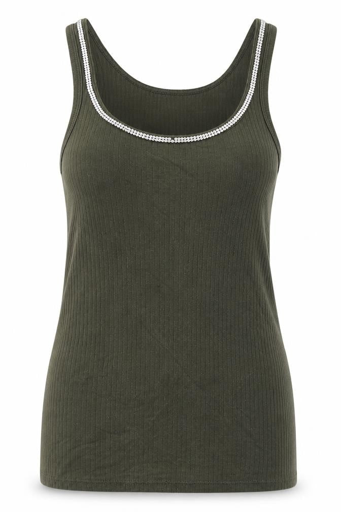 River Island Women's Green Beaded Cotton Tank Top