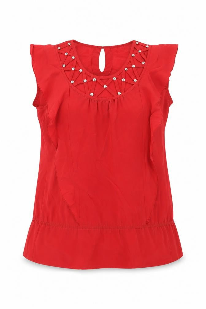 Et Vous Red Beaded Women's Blouse Size 14
