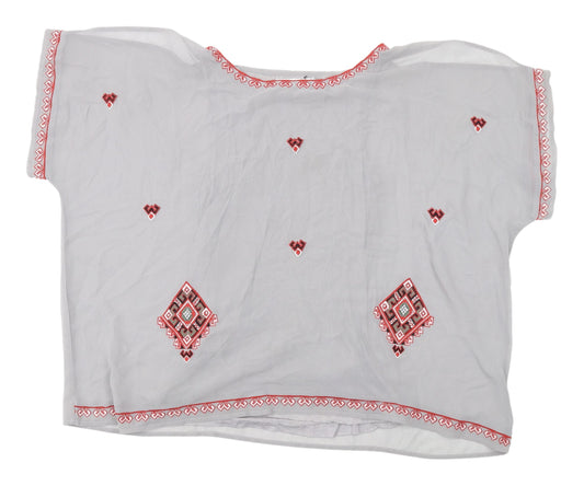 Next Women's White Geometric Blouse UK Size 10 Boat Neck