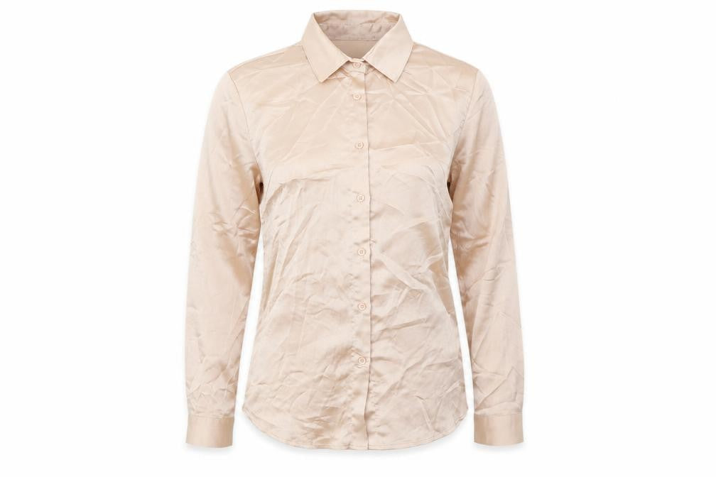 I Saw It First Beige Satin Button-Up Shirt Women
