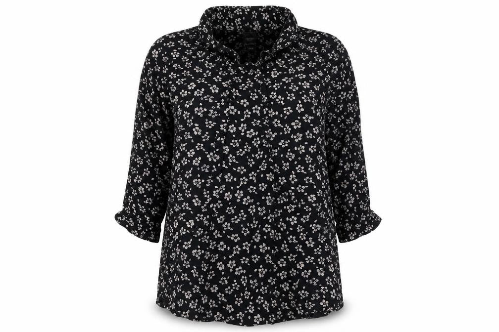 Le Coq Women's Black Floral Button-Up Shirt, Size L