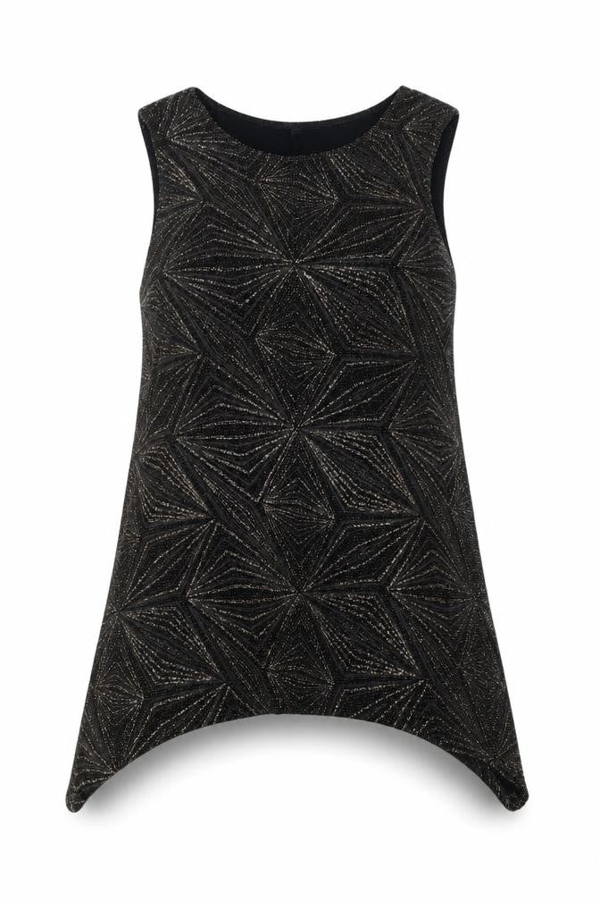 Onyx Nite Women's Black Metallic Geometric Tank, Size 16