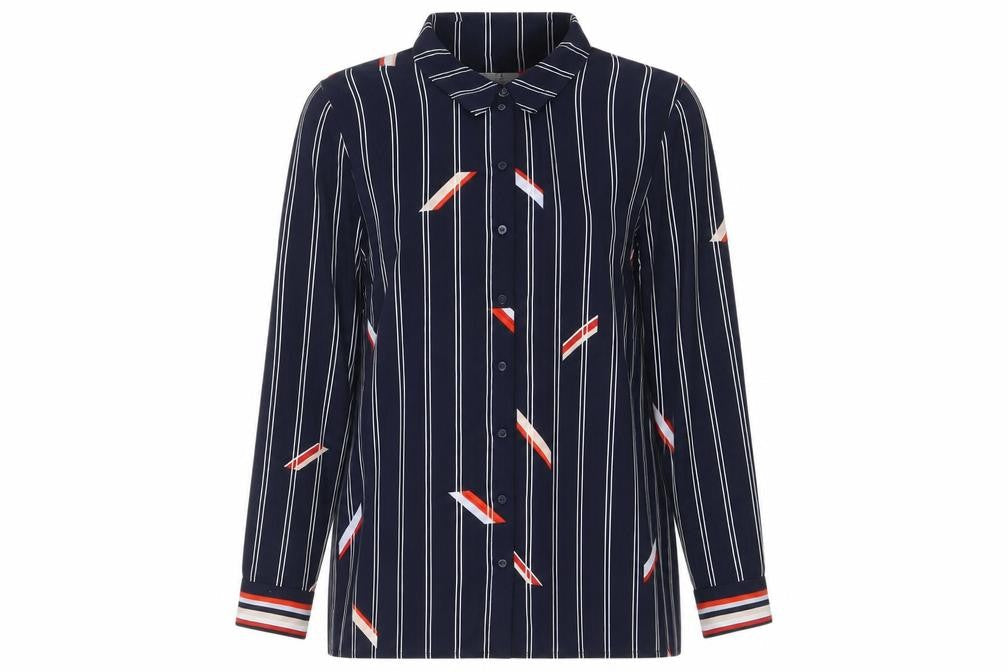 Debenhams Women's Navy Striped Button-Up Shirt Size 16