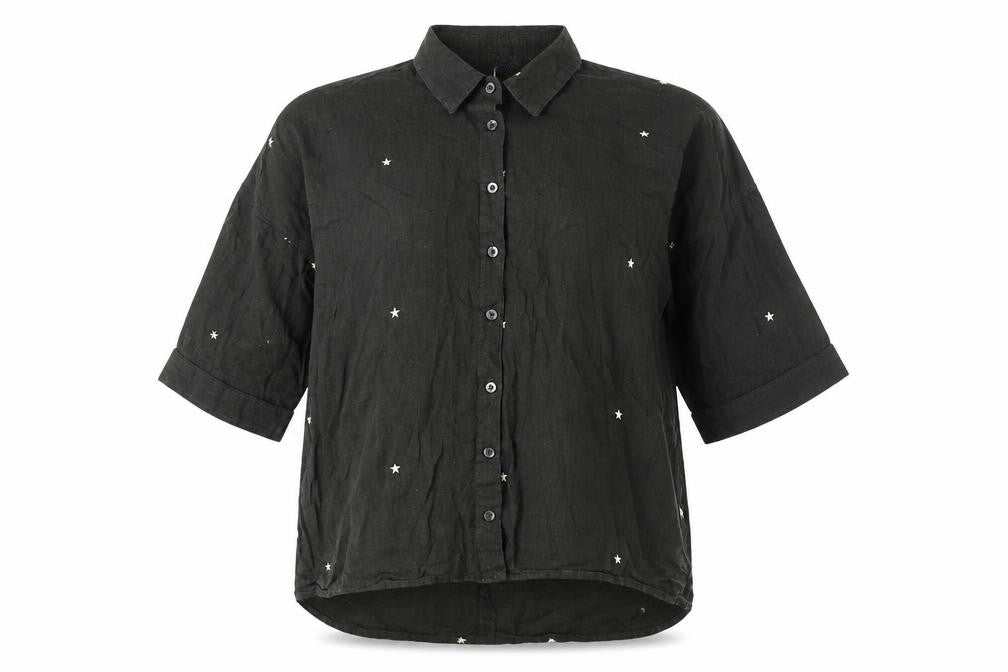 Zara Women Green Button-Up Shirt S Collared Embroidered