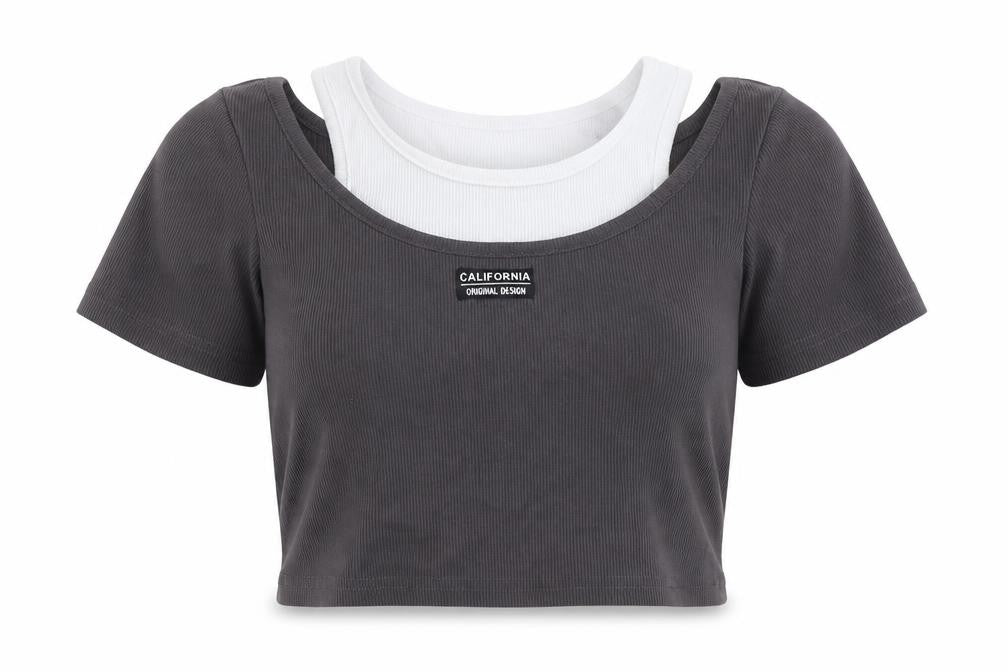 Dazy Women's Grey Cropped T-Shirt M Casual Spring