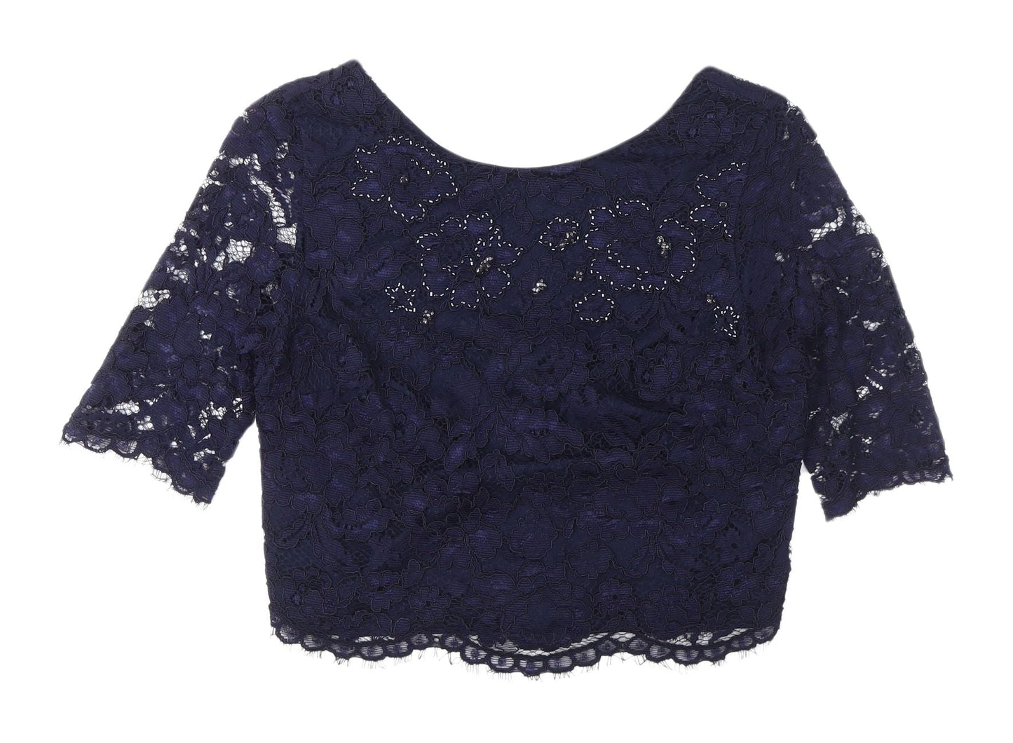 Coast Women's Blue Cropped Lace Blouse Size 10