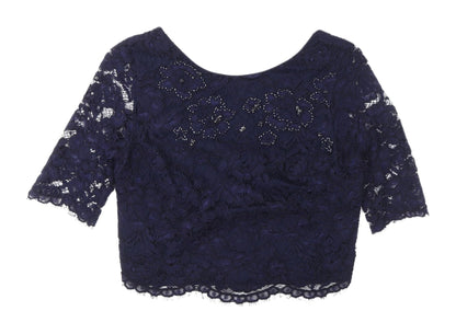 Coast Women's Blue Cropped Lace Blouse Size 10