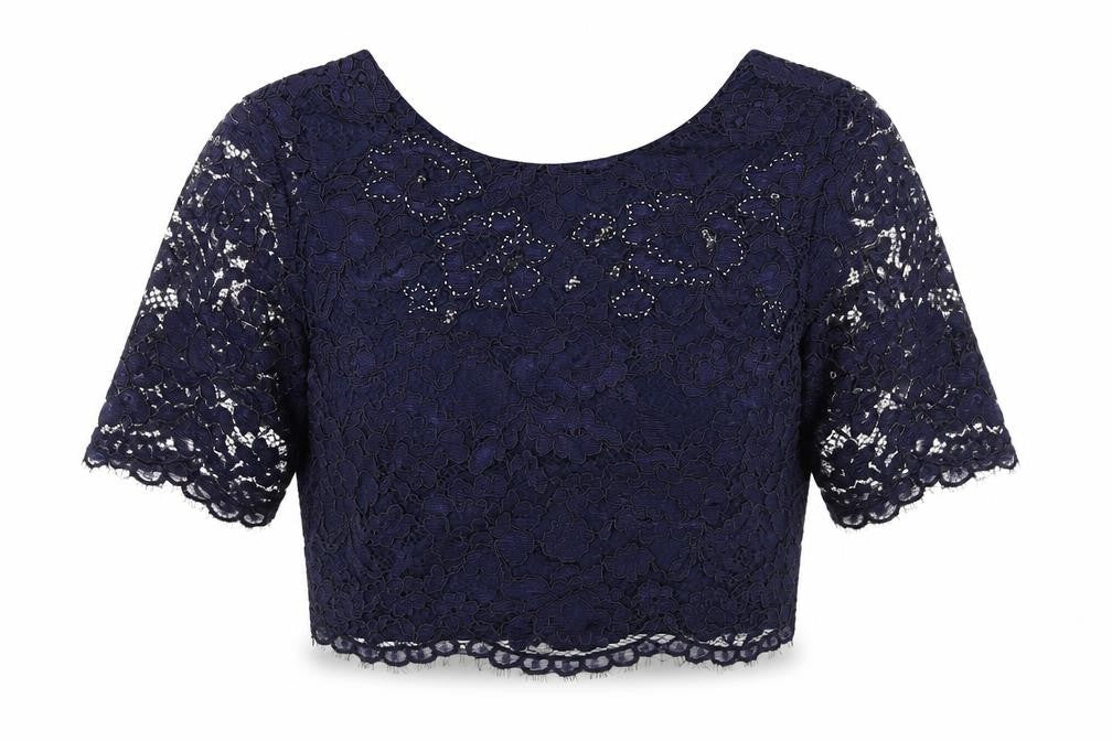 Coast Women's Blue Cropped Lace Blouse Size 10