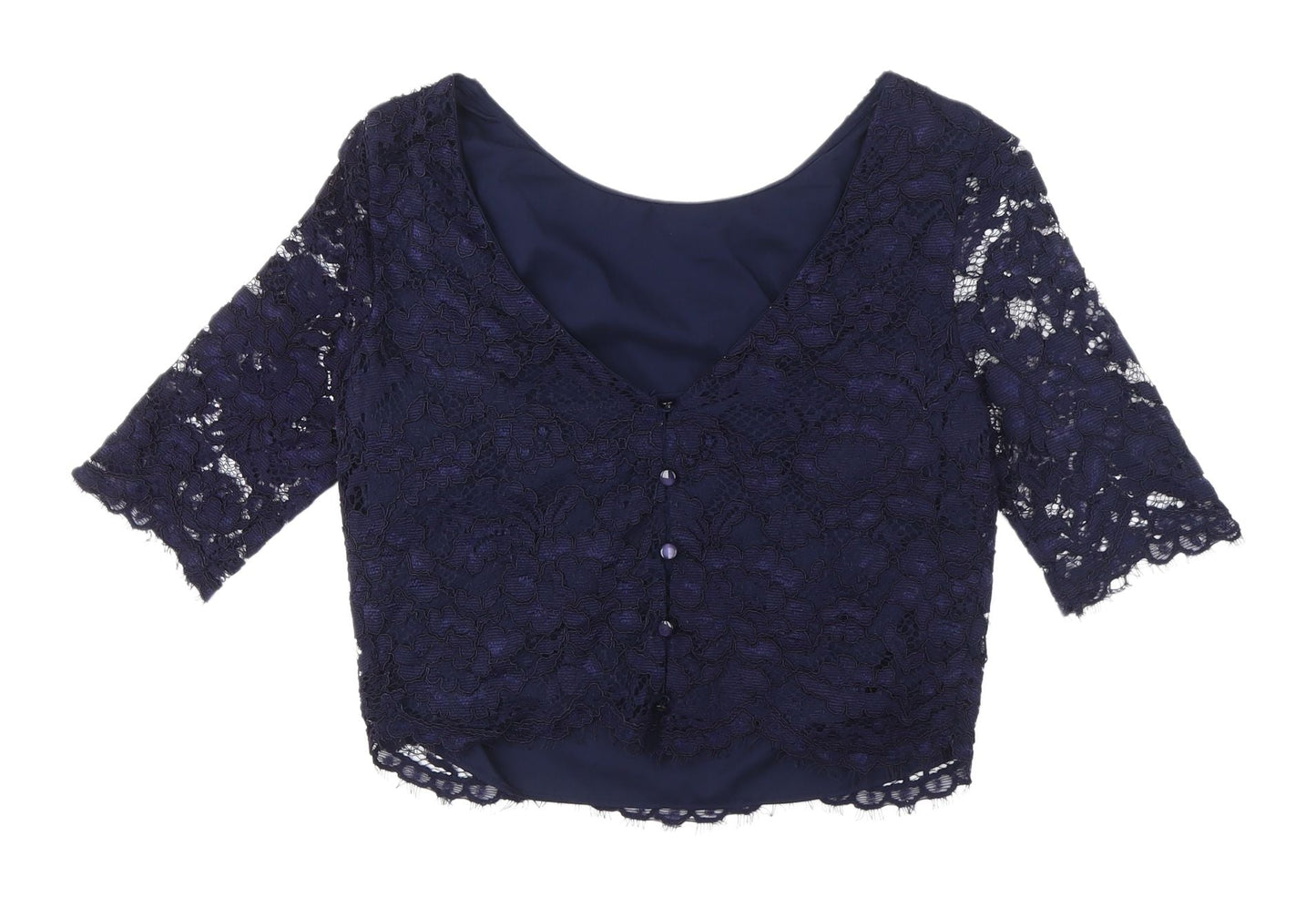 Coast Women's Blue Cropped Lace Blouse Size 10