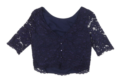 Coast Women's Blue Cropped Lace Blouse Size 10