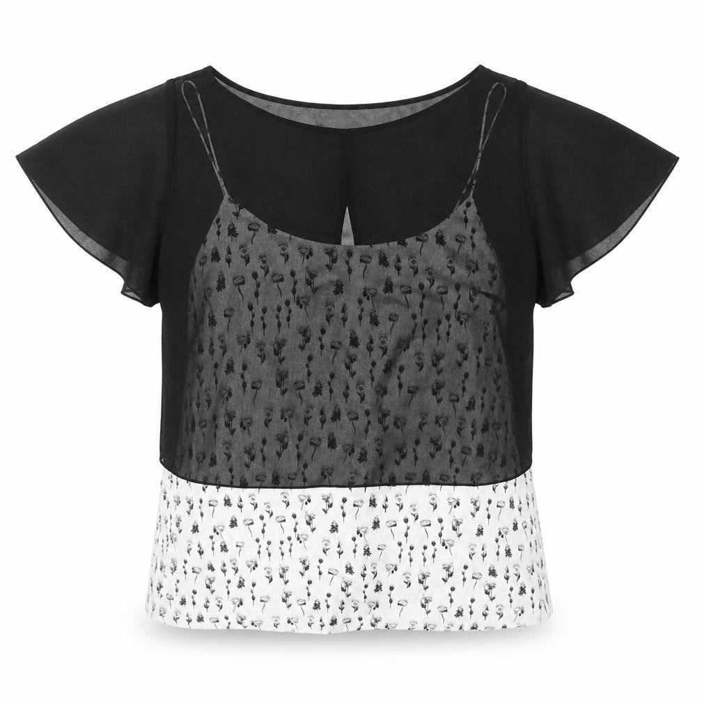 Mint Velvet Women's Black Floral Cropped Blouse Size 8