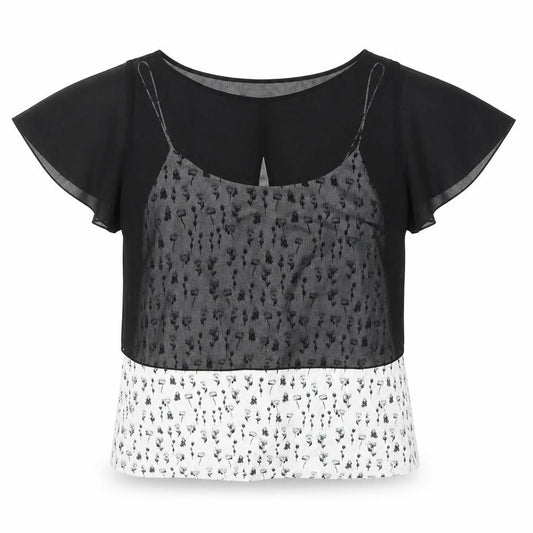 Mint Velvet Women's Black Floral Cropped Blouse Size 8